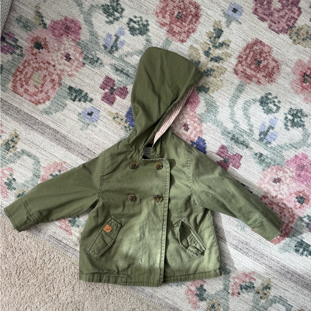 Zara Kids Olive Green Hooded Raincoat